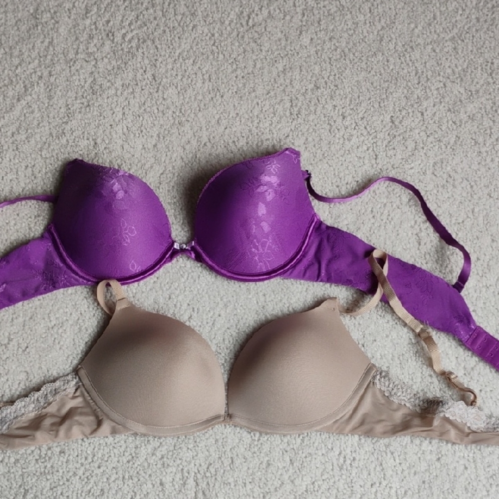 Lightly Padded 36A Purple and Nude Bras